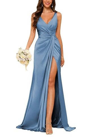 Floor-Length Sleeveless V-Neck Bridesmaid Dress with Ruched Sheath