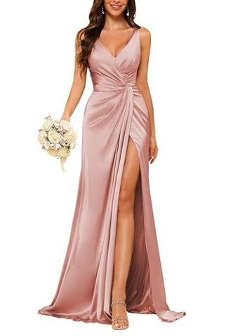 Floor-Length Sleeveless V-Neck Bridesmaid Dress with Ruched Sheath