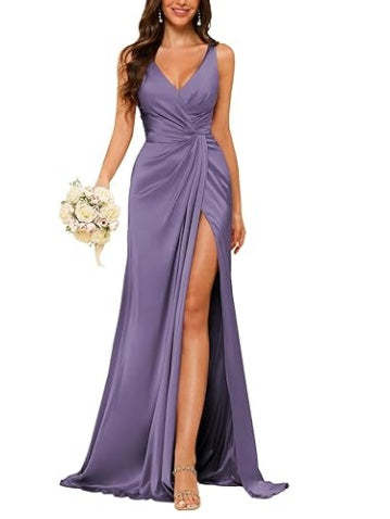Floor-Length Sleeveless V-Neck Bridesmaid Dress with Ruched Sheath