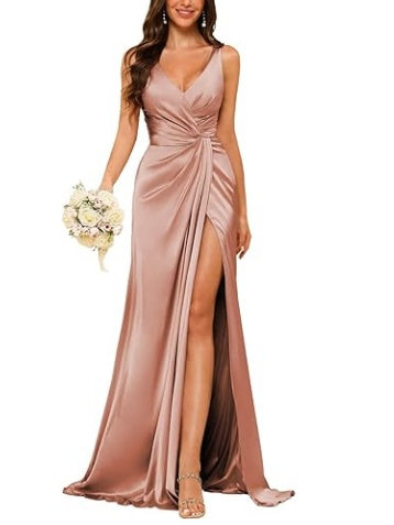 Floor-Length Sleeveless V-Neck Bridesmaid Dress with Ruched Sheath