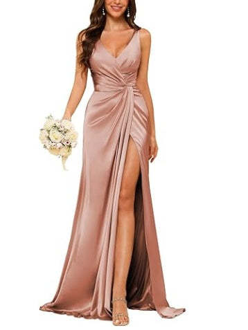 Floor-Length Sleeveless V-Neck Bridesmaid Dress with Ruched Sheath