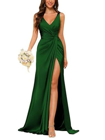 Floor-Length Sleeveless V-Neck Bridesmaid Dress with Ruched Sheath