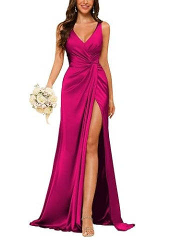 Floor-Length Sleeveless V-Neck Bridesmaid Dress with Ruched Sheath