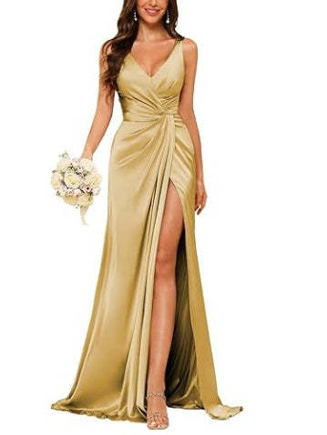Floor-Length Sleeveless V-Neck Bridesmaid Dress with Ruched Sheath