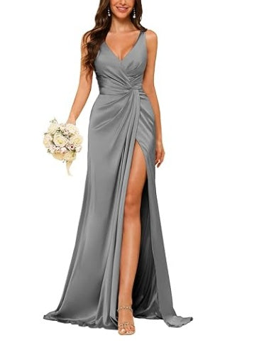 Floor-Length Sleeveless V-Neck Bridesmaid Dress with Ruched Sheath