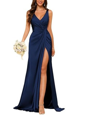 Floor-Length Sleeveless V-Neck Bridesmaid Dress with Ruched Sheath
