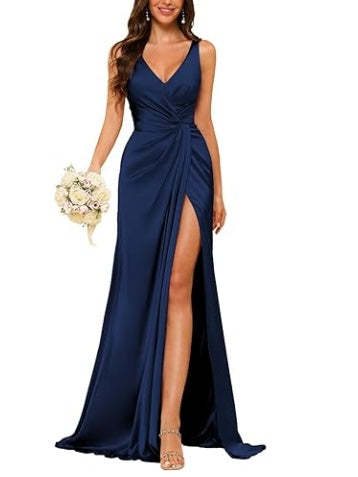 Floor-Length Sleeveless V-Neck Bridesmaid Dress with Ruched Sheath
