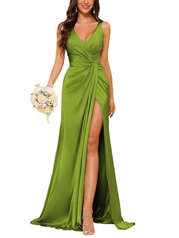 Floor-Length Sleeveless V-Neck Bridesmaid Dress with Ruched Sheath