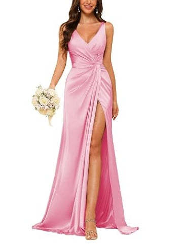 Floor-Length Sleeveless V-Neck Bridesmaid Dress with Ruched Sheath