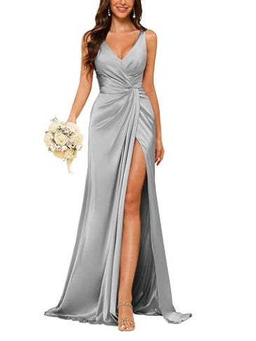 Floor-Length Sleeveless V-Neck Bridesmaid Dress with Ruched Sheath