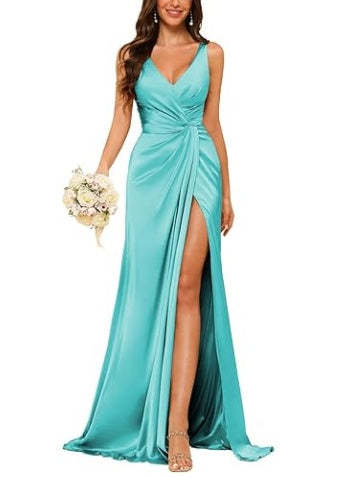 Floor-Length Sleeveless V-Neck Bridesmaid Dress with Ruched Sheath