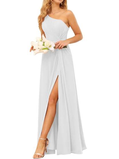 One-Shoulder Sleeveless A-Line Floor-Length Bridesmaid Dress with Pockets