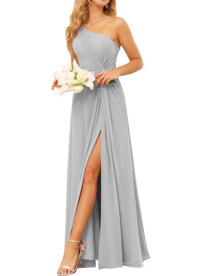 One-Shoulder Sleeveless A-Line Floor-Length Bridesmaid Dress with Pockets