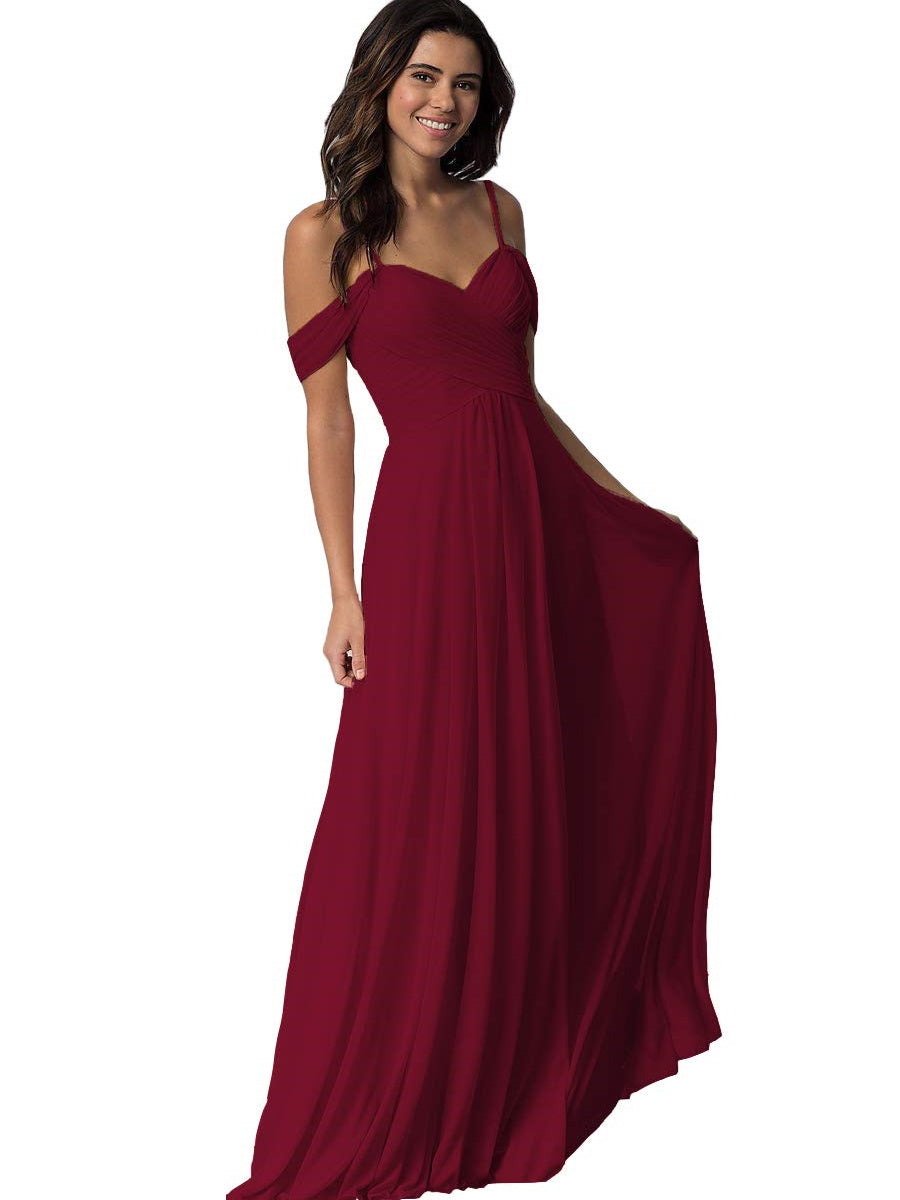 Sweetheart Off-Shoulder Floor-Length Chiffon Bridesmaid Dress with Pockets