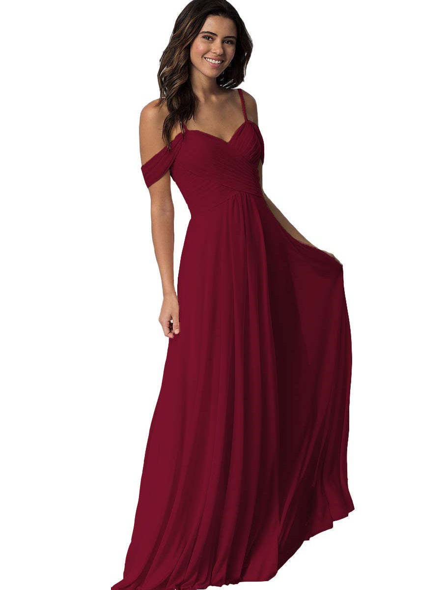 Sweetheart Off-Shoulder Floor-Length Chiffon Bridesmaid Dress with Pockets