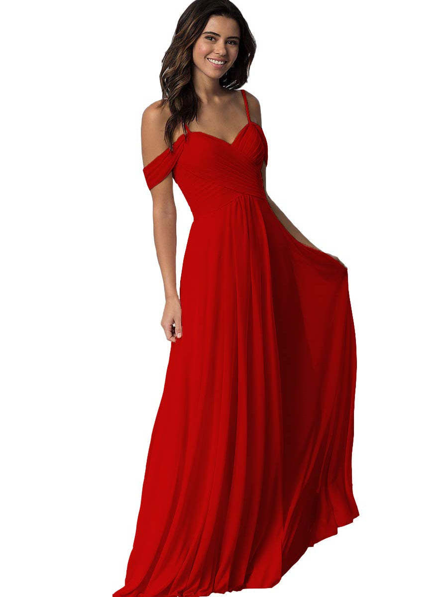 Sweetheart Off-Shoulder Floor-Length Chiffon Bridesmaid Dress with Pockets