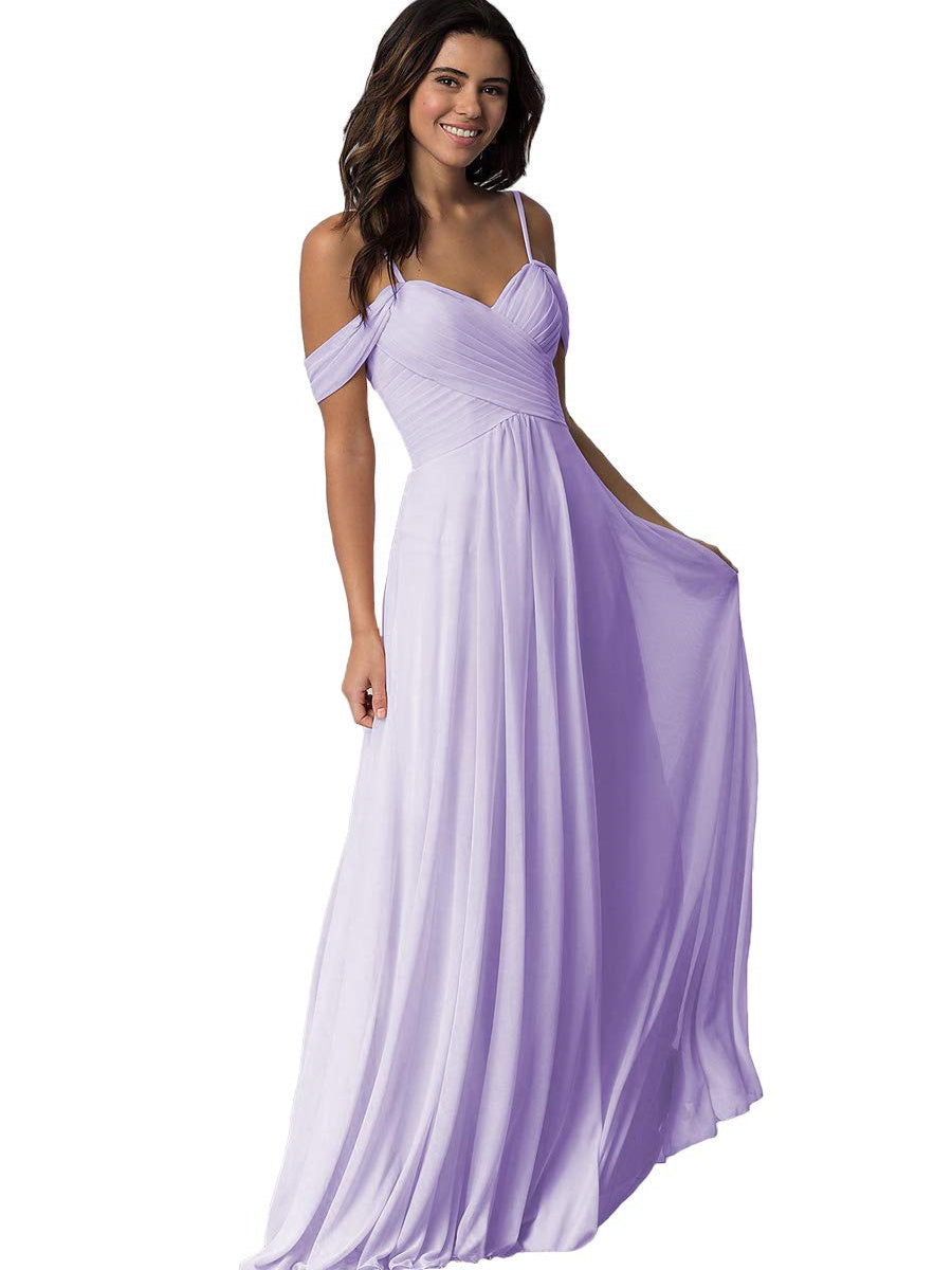 Sweetheart Off-Shoulder Floor-Length Chiffon Bridesmaid Dress with Pockets