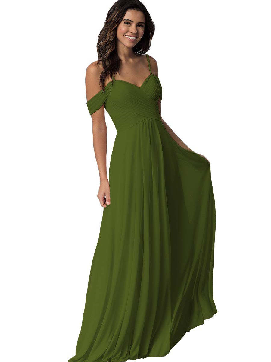 Sweetheart Off-Shoulder Floor-Length Chiffon Bridesmaid Dress with Pockets