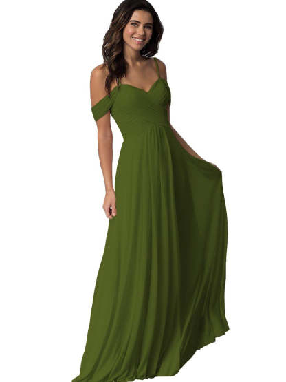 Sweetheart Off-Shoulder Floor-Length Chiffon Bridesmaid Dress with Pockets