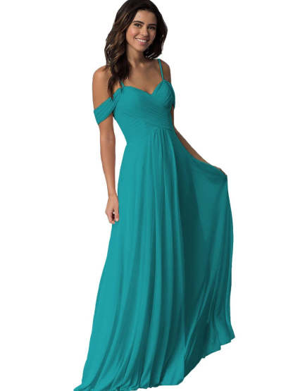 Sweetheart Off-Shoulder Floor-Length Chiffon Bridesmaid Dress with Pockets