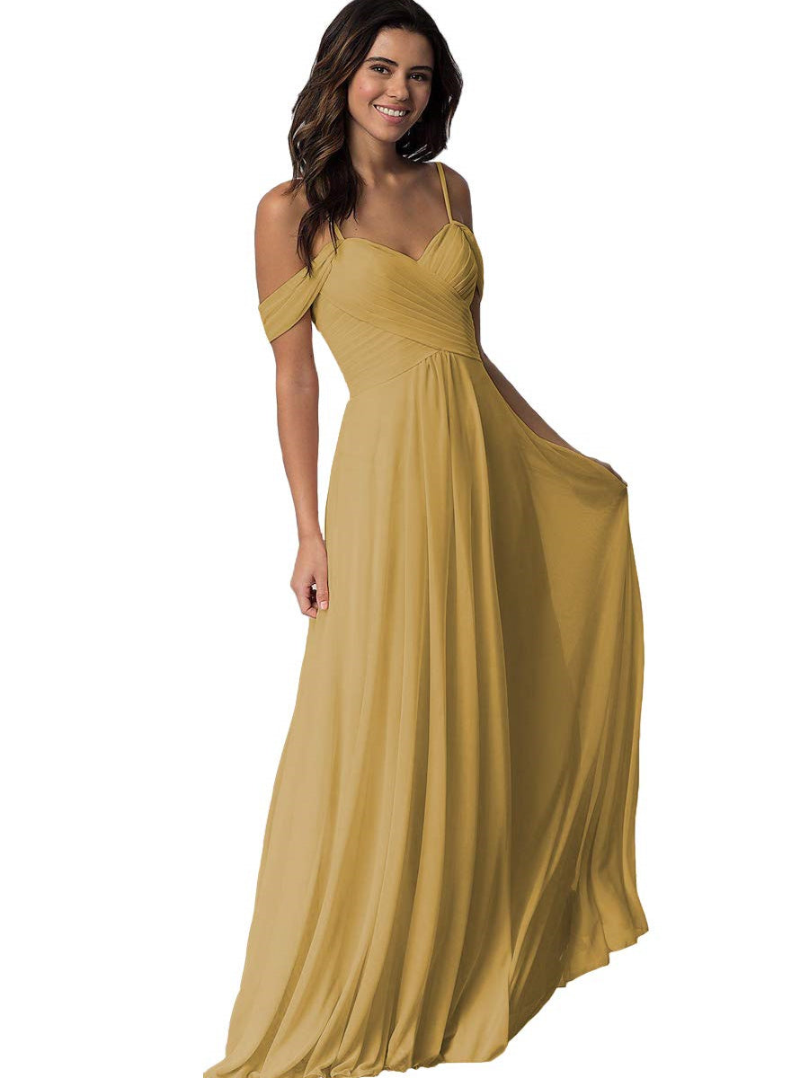 Sweetheart Off-Shoulder Floor-Length Chiffon Bridesmaid Dress with Pockets