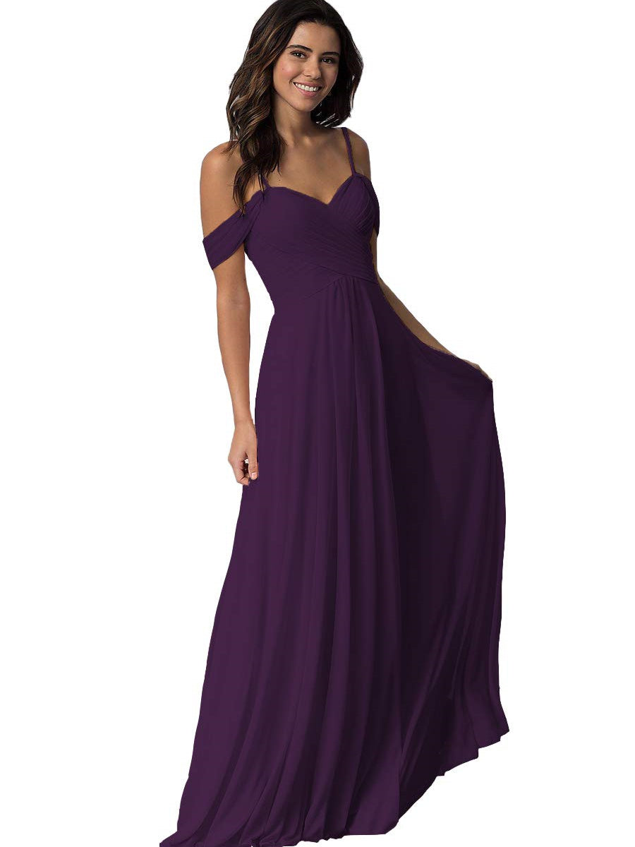 Sweetheart Off-Shoulder Floor-Length Chiffon Bridesmaid Dress with Pockets