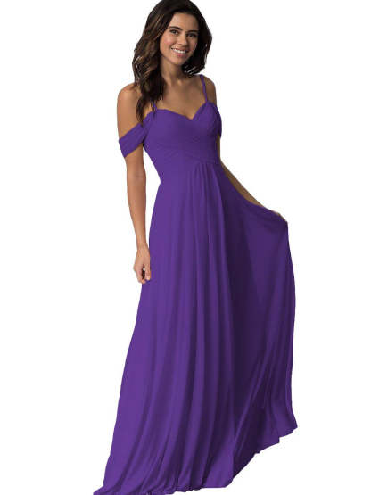 Sweetheart Off-Shoulder Floor-Length Chiffon Bridesmaid Dress with Pockets