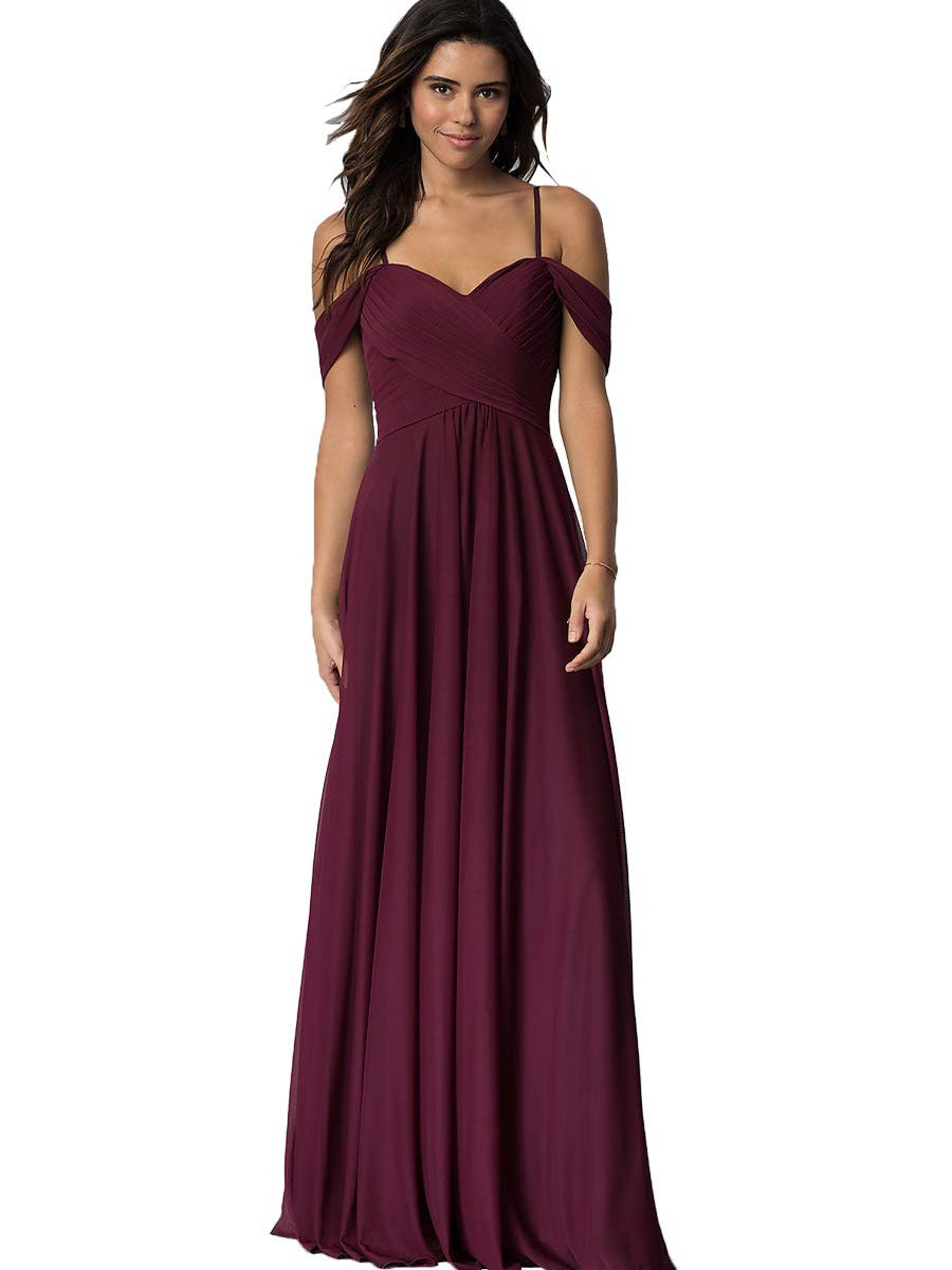 Sweetheart Off-Shoulder Floor-Length Chiffon Bridesmaid Dress with Pockets