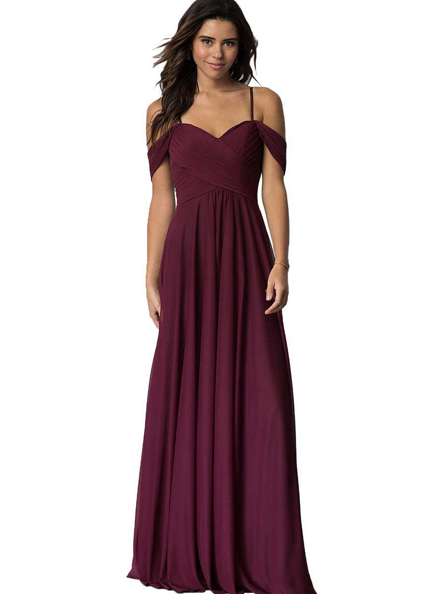 Sweetheart Off-Shoulder Floor-Length Chiffon Bridesmaid Dress with Pockets