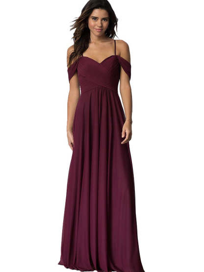 Sweetheart Off-Shoulder Floor-Length Chiffon Bridesmaid Dress with Pockets