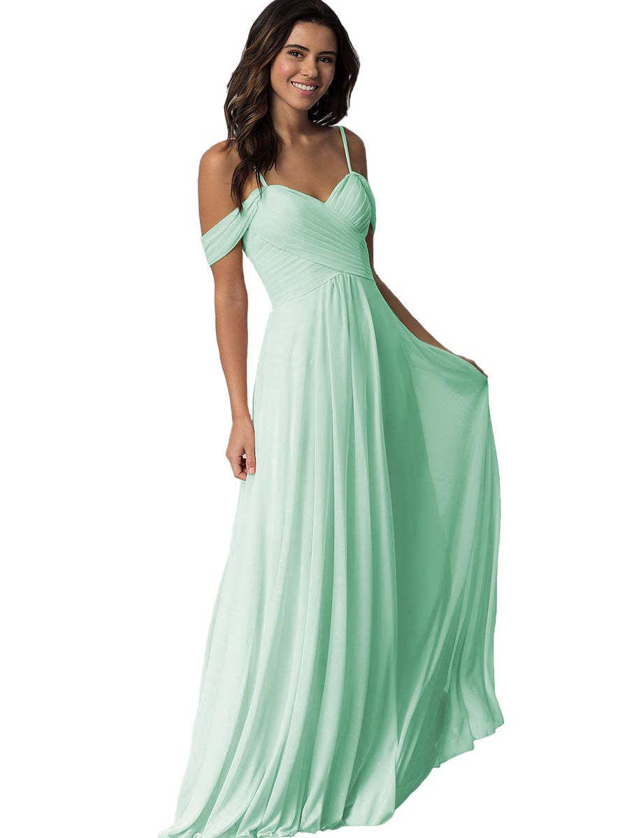 Sweetheart Off-Shoulder Floor-Length Chiffon Bridesmaid Dress with Pockets