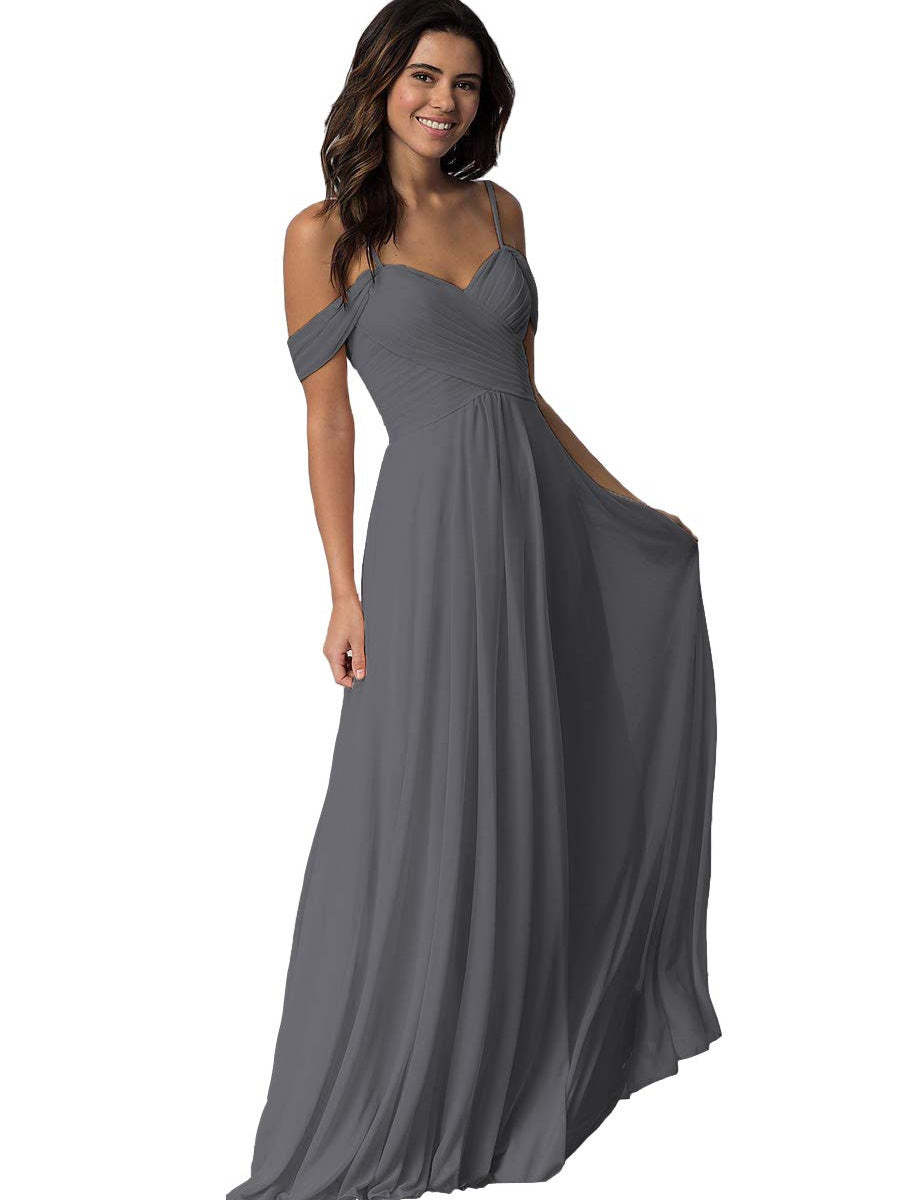 Sweetheart Off-Shoulder Floor-Length Chiffon Bridesmaid Dress with Pockets
