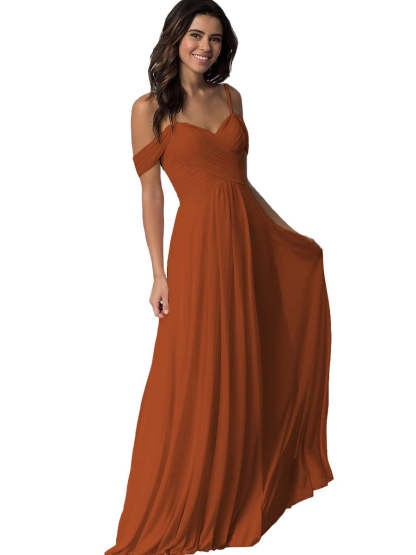 Sweetheart Off-Shoulder Floor-Length Chiffon Bridesmaid Dress with Pockets