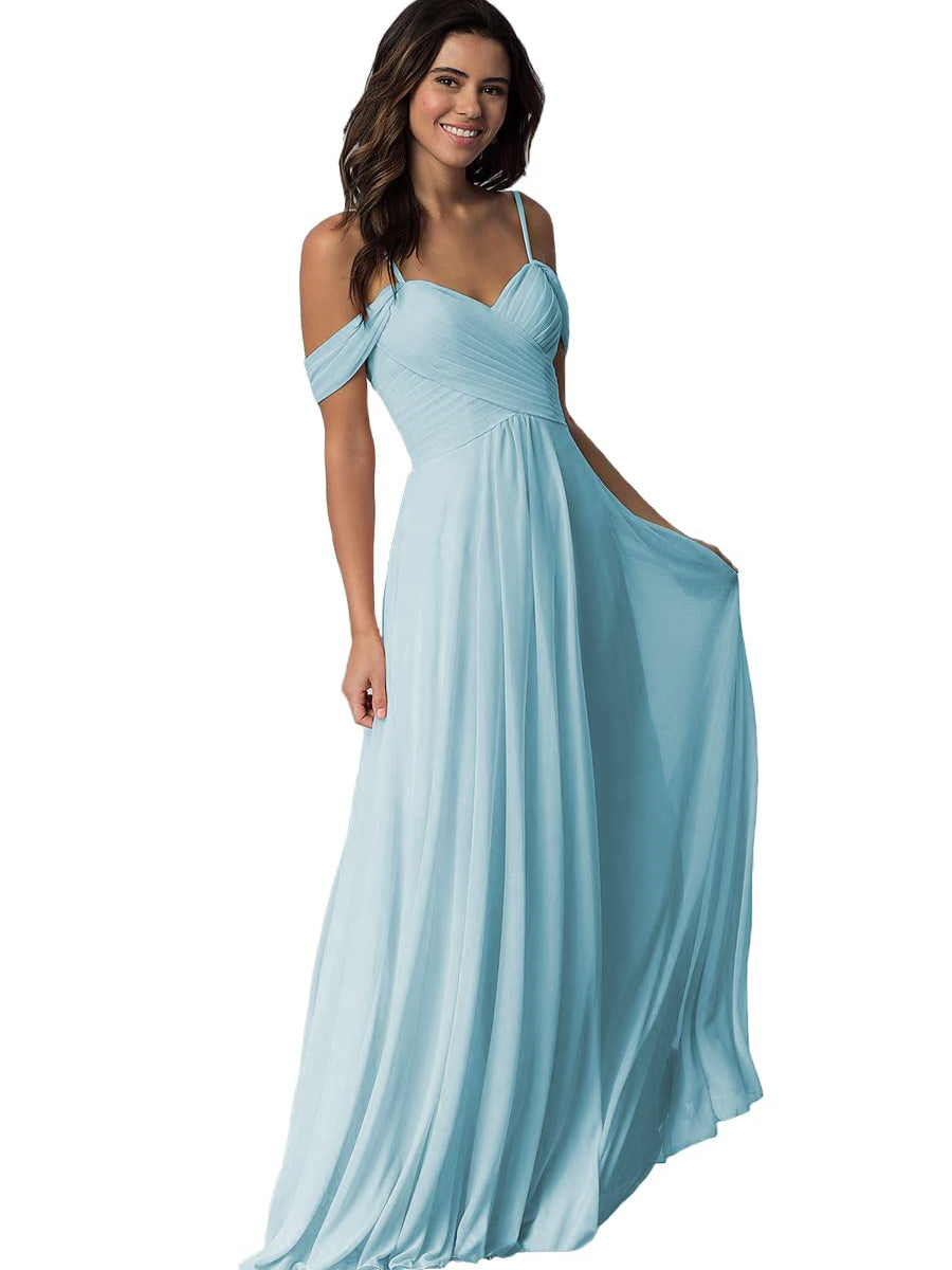 Sweetheart Off-Shoulder Floor-Length Chiffon Bridesmaid Dress with Pockets