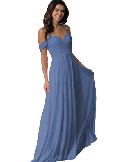 Sweetheart Off-Shoulder Floor-Length Chiffon Bridesmaid Dress with Pockets