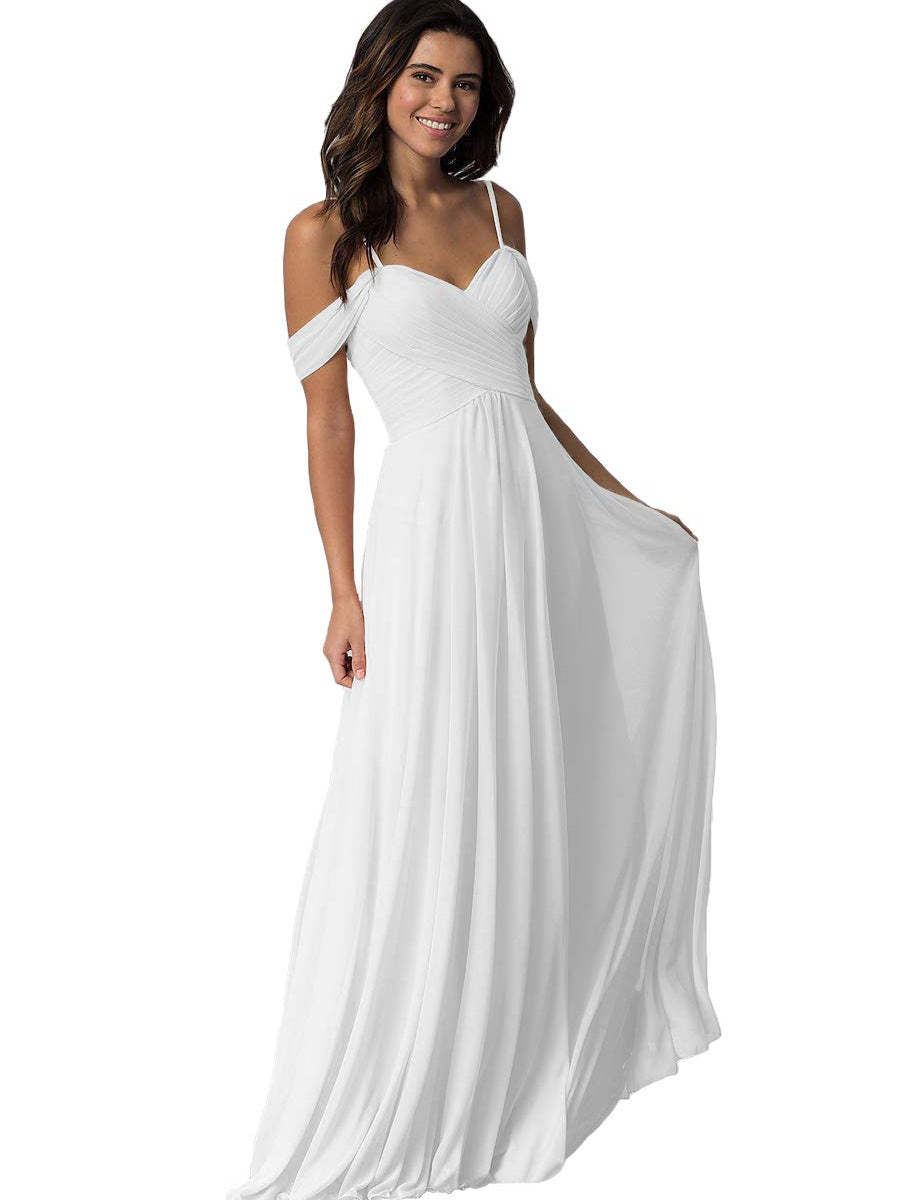 Sweetheart Off-Shoulder Floor-Length Chiffon Bridesmaid Dress with Pockets