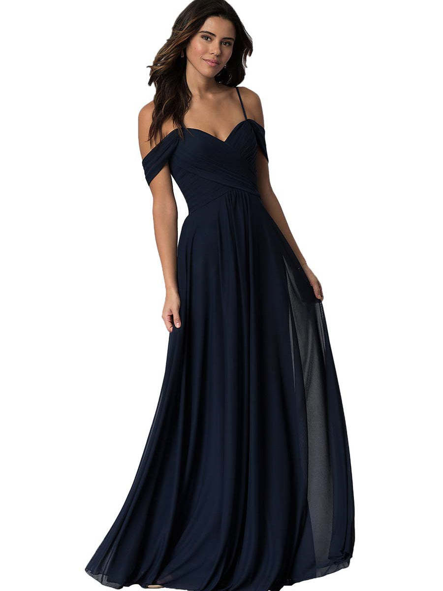 Sweetheart Off-Shoulder Floor-Length Chiffon Bridesmaid Dress with Pockets