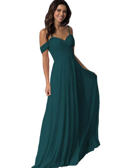 Sweetheart Off-Shoulder Floor-Length Chiffon Bridesmaid Dress with Pockets