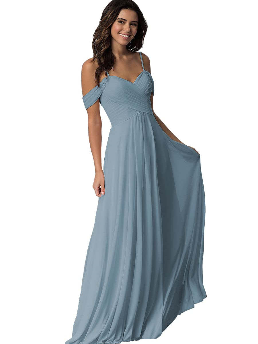 Sweetheart Off-Shoulder Floor-Length Chiffon Bridesmaid Dress with Pockets
