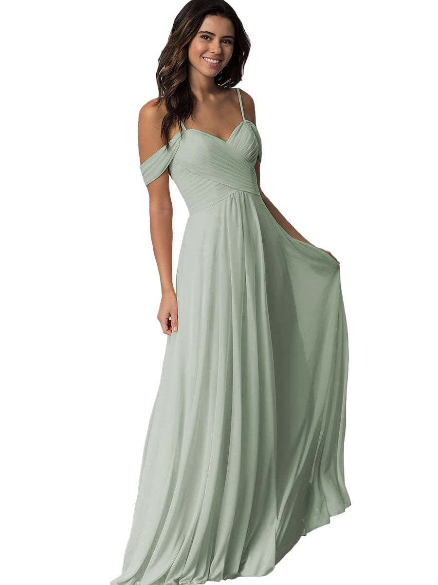 Sweetheart Off-Shoulder Floor-Length Chiffon Bridesmaid Dress with Pockets