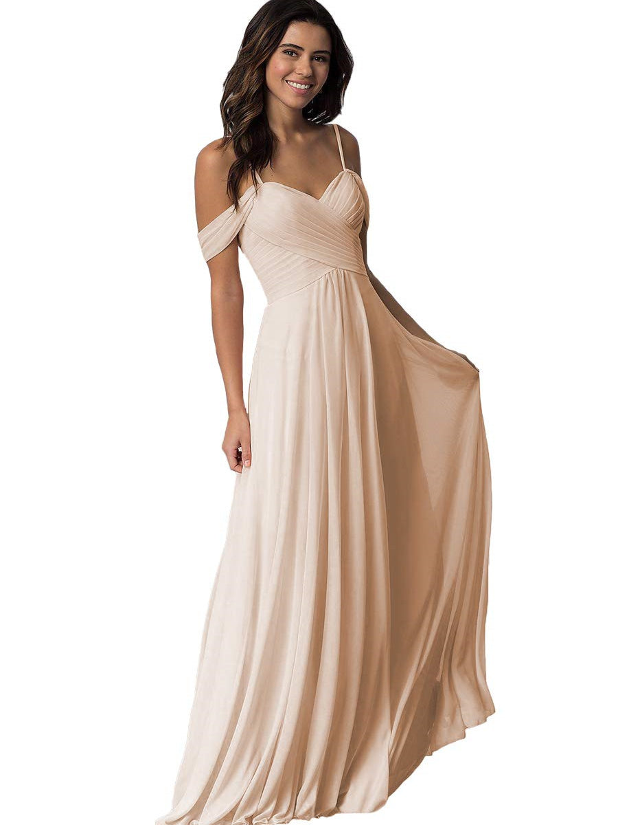 Sweetheart Off-Shoulder Floor-Length Chiffon Bridesmaid Dress with Pockets