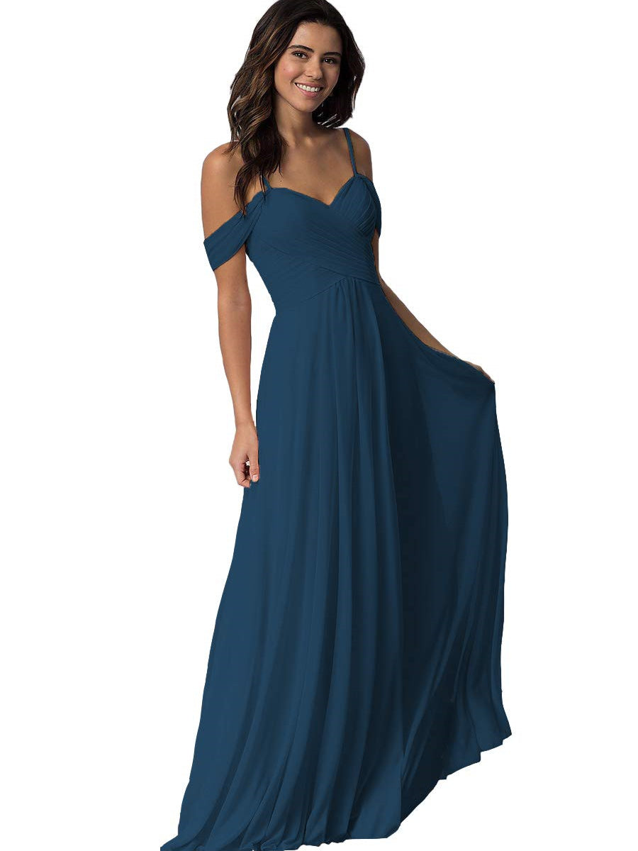 Sweetheart Off-Shoulder Floor-Length Chiffon Bridesmaid Dress with Pockets