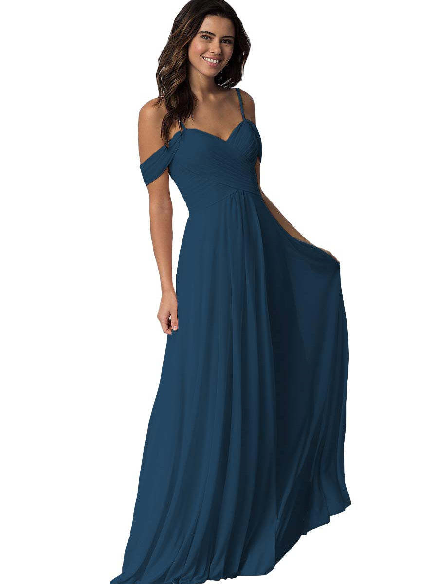 Sweetheart Off-Shoulder Floor-Length Chiffon Bridesmaid Dress with Pockets