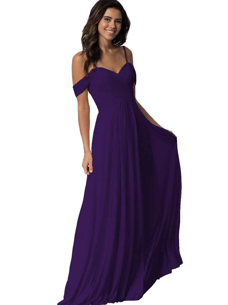 Sweetheart Off-Shoulder Floor-Length Chiffon Bridesmaid Dress with Pockets