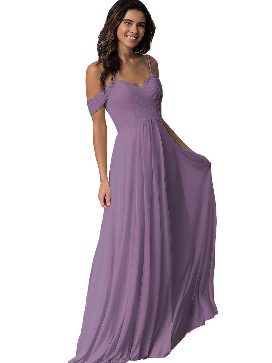 Sweetheart Off-Shoulder Floor-Length Chiffon Bridesmaid Dress with Pockets