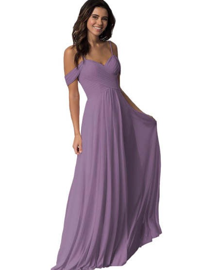 Sweetheart Off-Shoulder Floor-Length Chiffon Bridesmaid Dress with Pockets