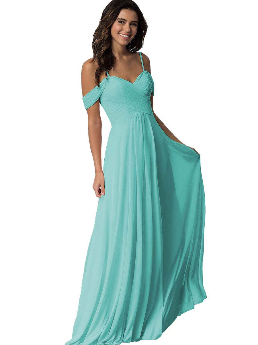 Sweetheart Off-Shoulder Floor-Length Chiffon Bridesmaid Dress with Pockets