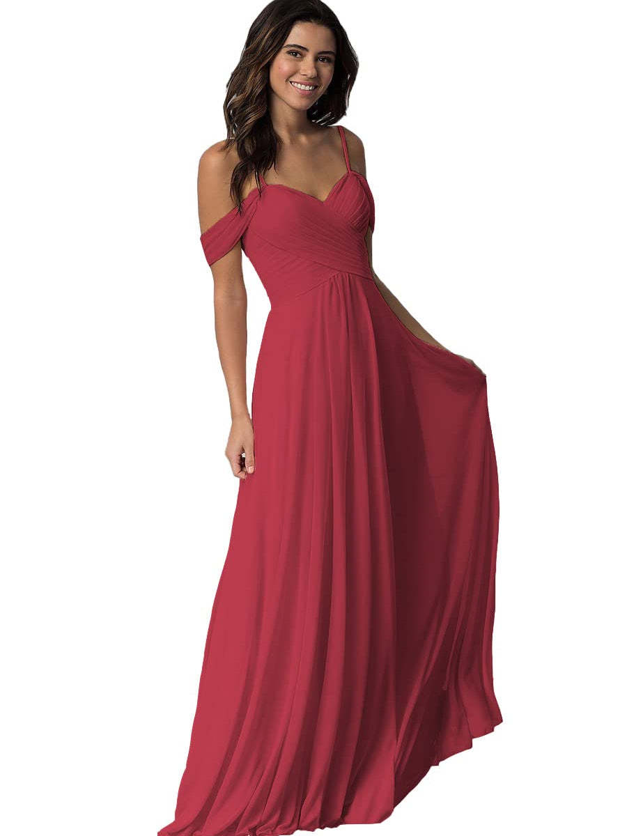Sweetheart Off-Shoulder Floor-Length Chiffon Bridesmaid Dress with Pockets