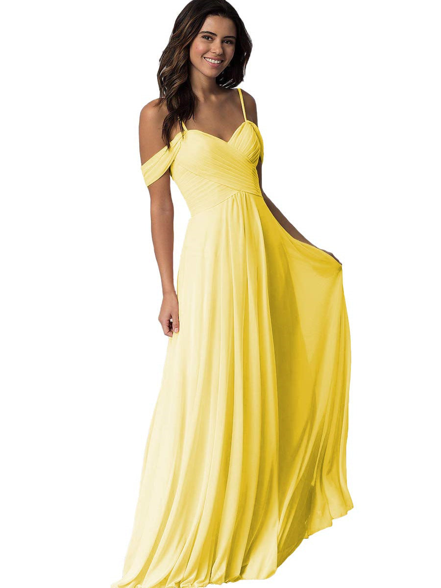 Sweetheart Off-Shoulder Floor-Length Chiffon Bridesmaid Dress with Pockets
