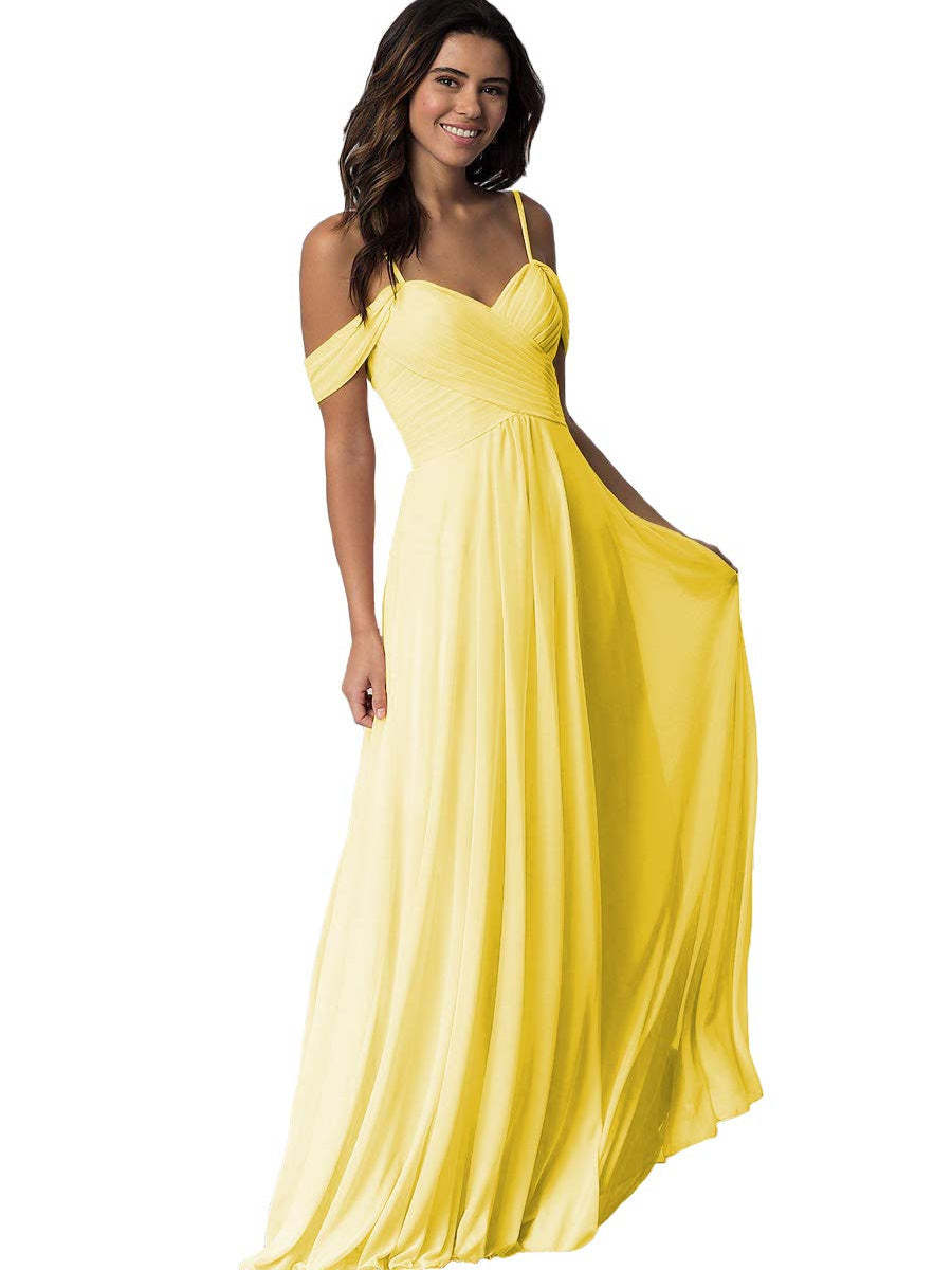 Sweetheart Off-Shoulder Floor-Length Chiffon Bridesmaid Dress with Pockets